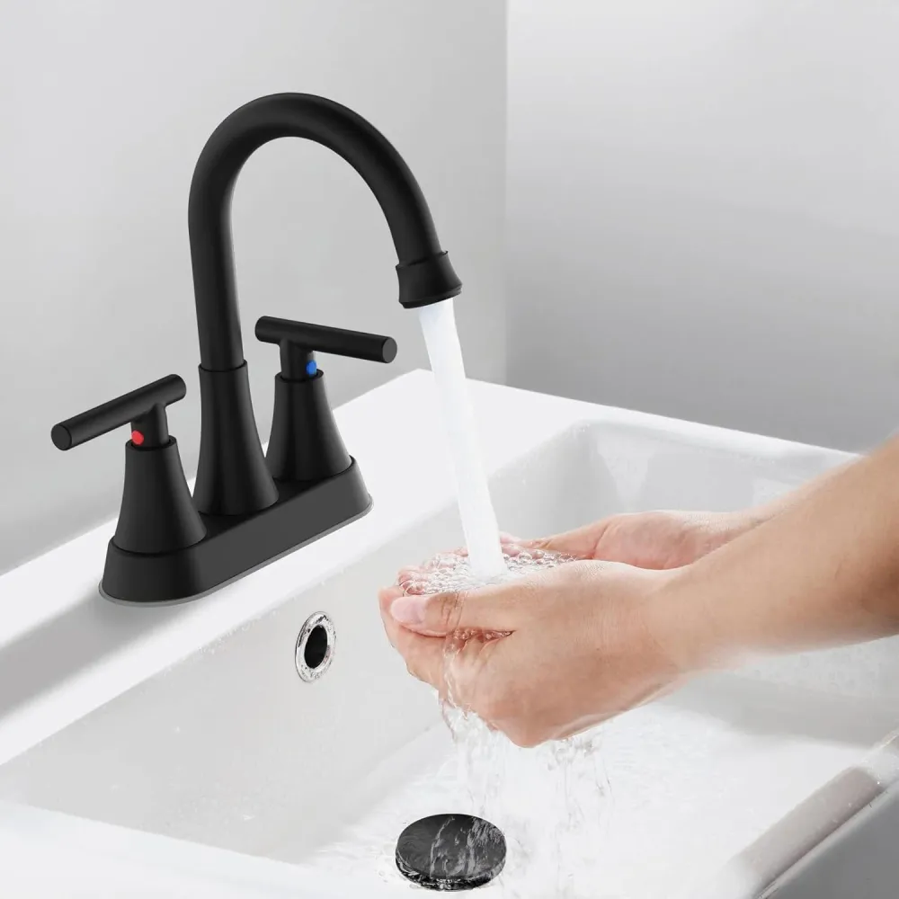Baterie Chiuveta Moderna pentru Lavoar cu 2 Manere, Robinet Central 360 Grade din Otel Inoxidabil fara Plumb, Montare pent...