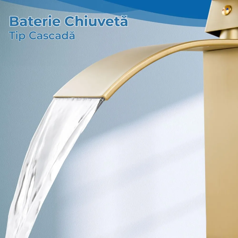 Baterie Chiuveta Moderna Tip Cascada pentru Baie, Bucatarie, Monocomanda, Placa de Montare, Oțel Inoxidabil, Model Inalt,...