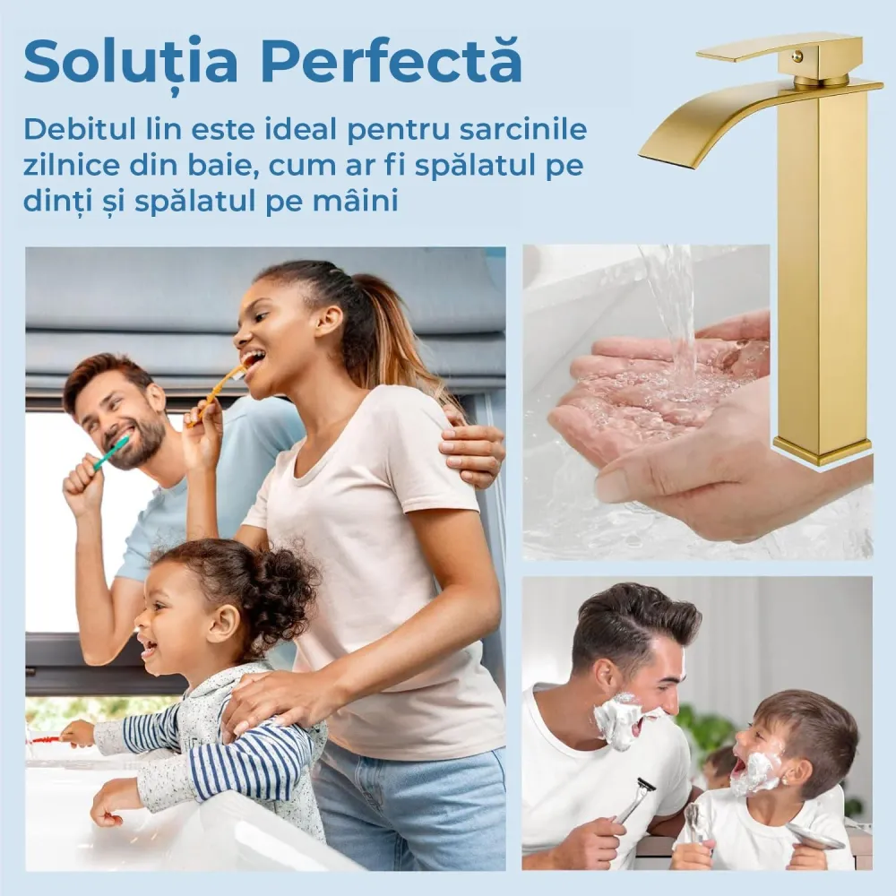Baterie Chiuveta Moderna Tip Cascada pentru Baie, Bucatarie, Monocomanda, Placa de Montare, Oțel Inoxidabil, Model Inalt,...