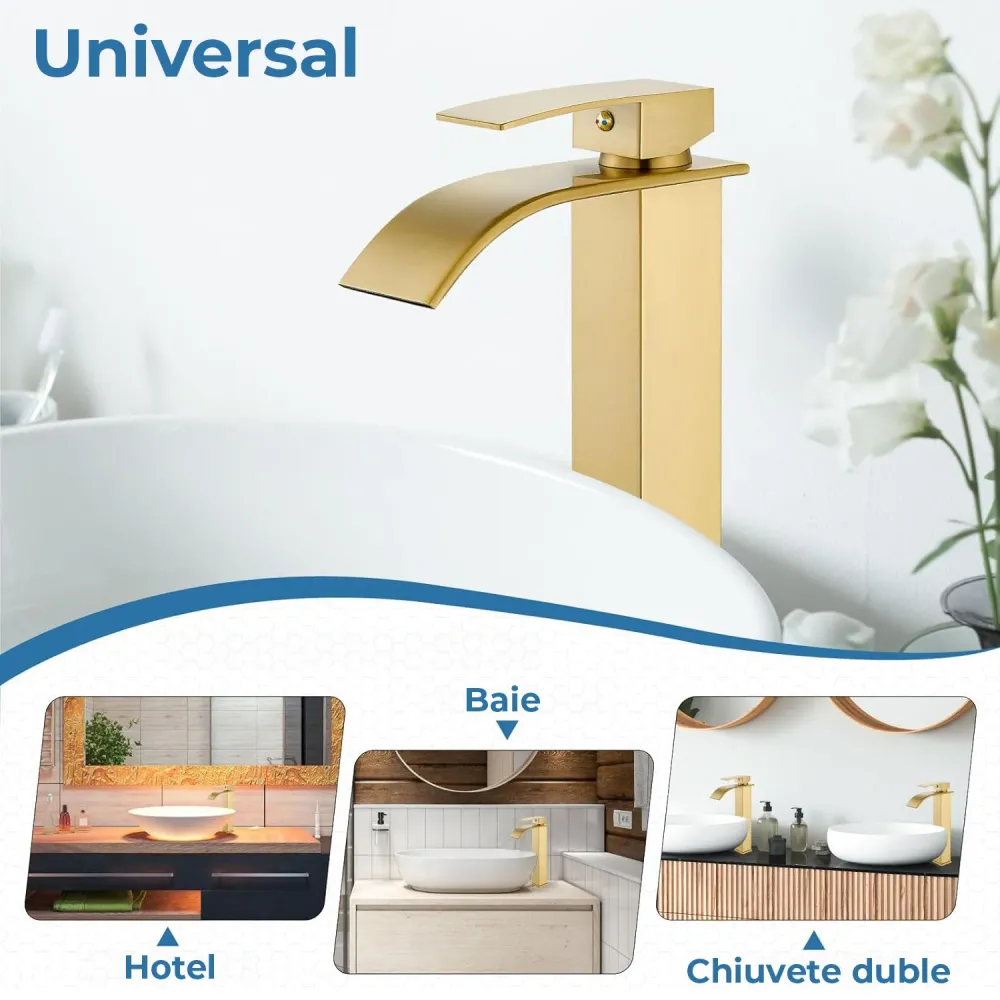 Baterie Chiuveta Moderna Tip Cascada pentru Baie, Bucatarie, Monocomanda, Placa de Montare, Oțel Inoxidabil, Model Inalt,...
