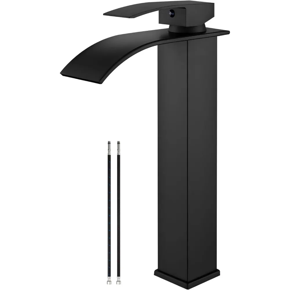 Baterie Chiuveta Tip Cascada pentru Baie, Bucatarie, Monocomanda, Placa de Montare, Inox, Model Inalt, Negru