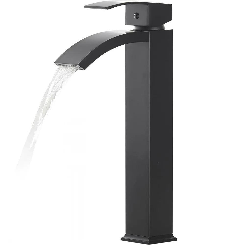 Baterie Chiuveta Vas Elindor®, Robinet Cascada, Design Modern, Alama Solida, Negru