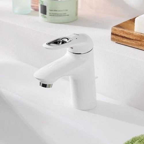 Baterie lavoar alba Grohe Eurostyle, cu limitator debit si ventil pop-up, marime S