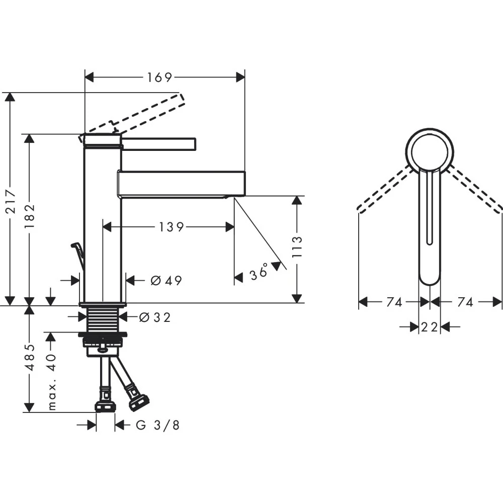 Baterie lavoar alba mat Hansgrohe Finoris, cu ventil H18 cm