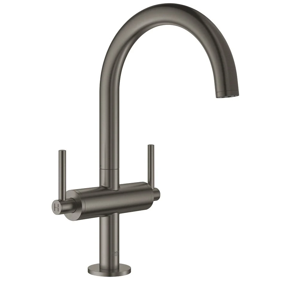 Baterie lavoar antracit mat Grohe Atrio L, dubla comanda, manere levier