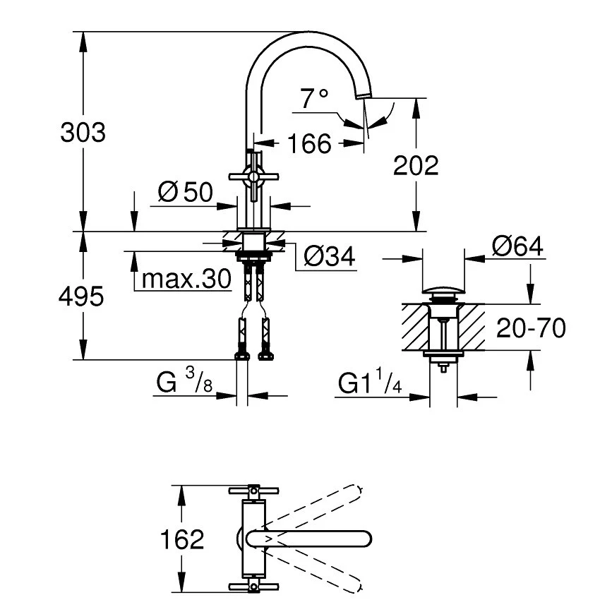 Baterie lavoar antracit mat Grohe Atrio L, dubla comanda, manere cruce