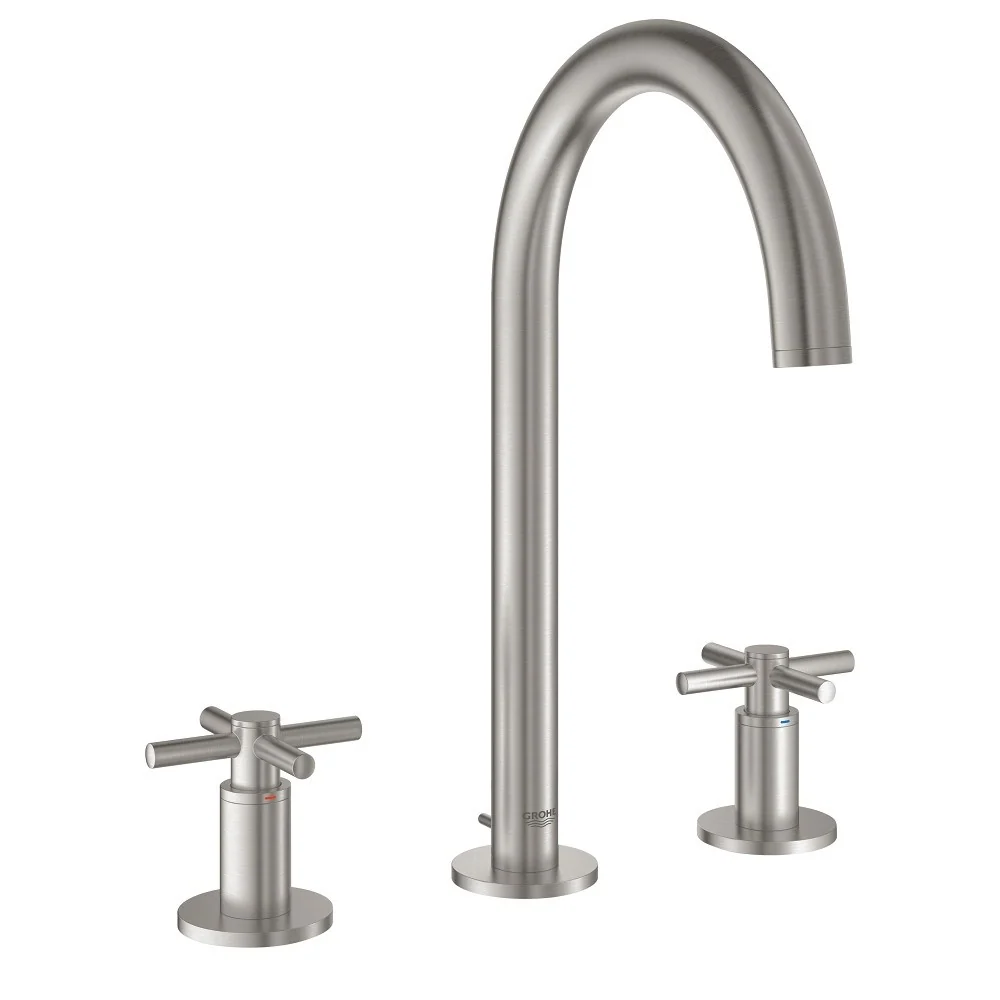 Baterie lavoar aspect inox Grohe Atrio M, dubla comanda, manere cruce