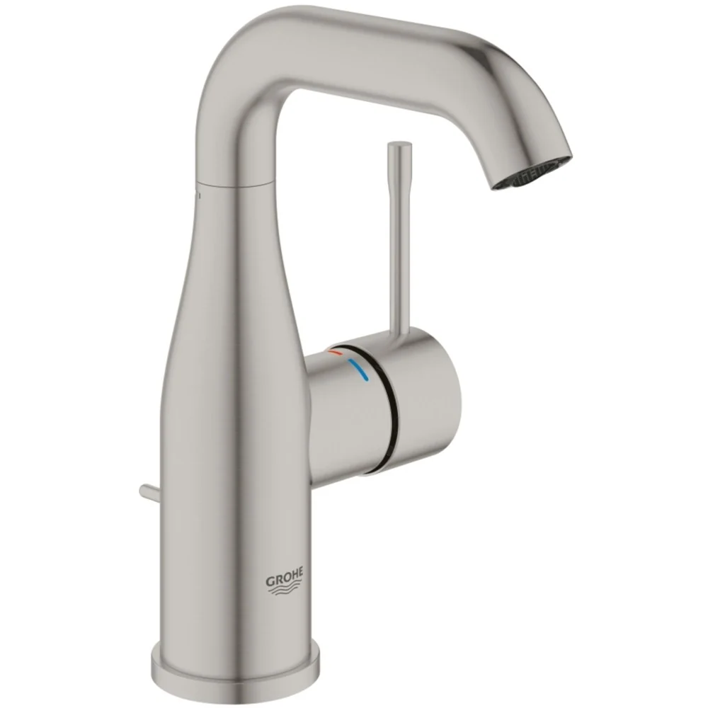 Baterie lavoar aspect inox Grohe Essence, cu ventil pop-up, marime M
