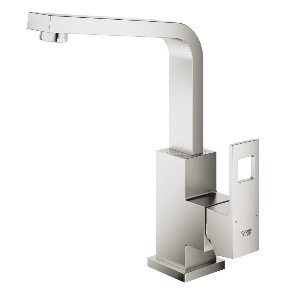 Baterie lavoar aspect inox Grohe Eurocube, cu ventil pop-up, marime L