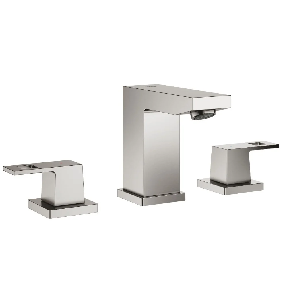 Baterie lavoar aspect inox Grohe Eurocube, dubla comanda, cu ventil pop-up, marime S