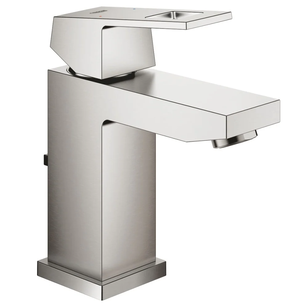 Baterie lavoar aspect inox Grohe Eurocube, cu ventil pop-up, marime S
