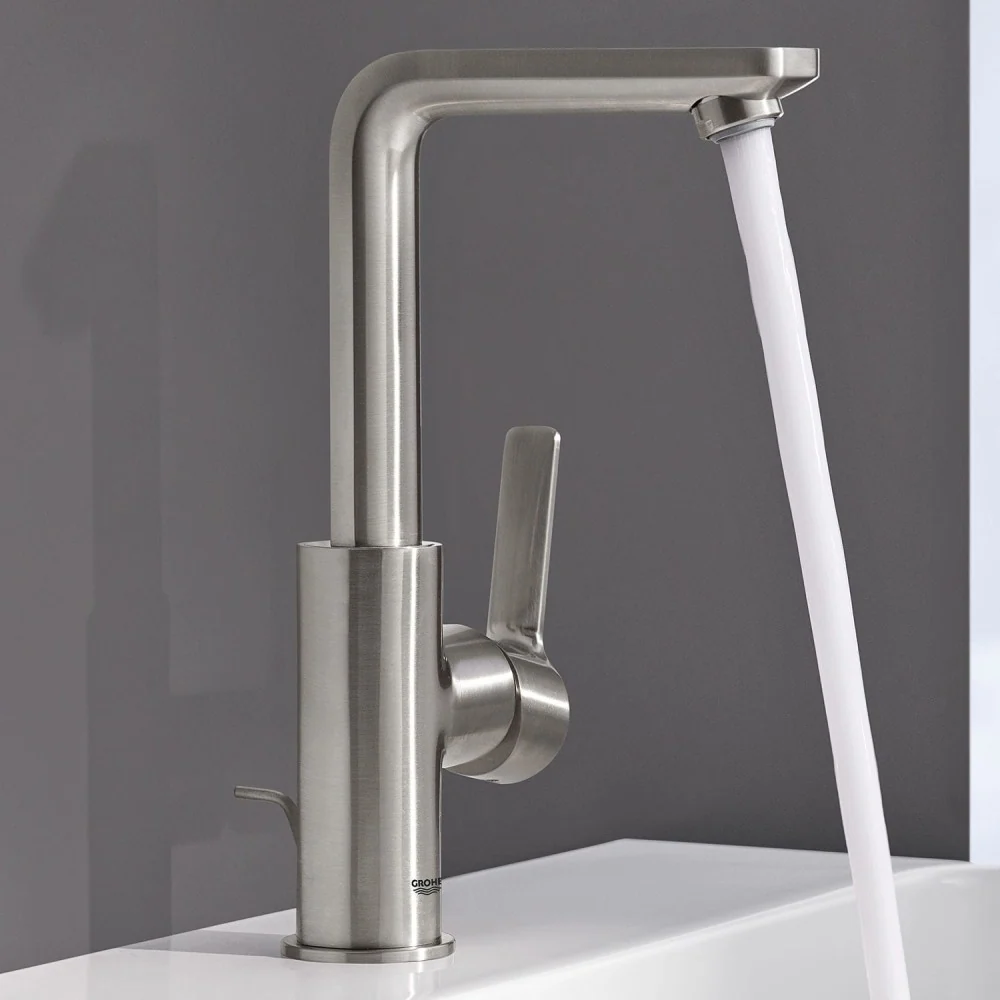 Baterie lavoar aspect inox Grohe Lineare, cu ventil pop-up, marime L