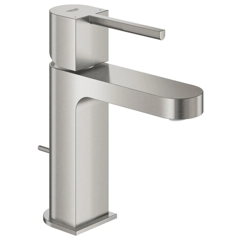 Baterie lavoar aspect inox Grohe Plus, cu ventil pop-up, marime S