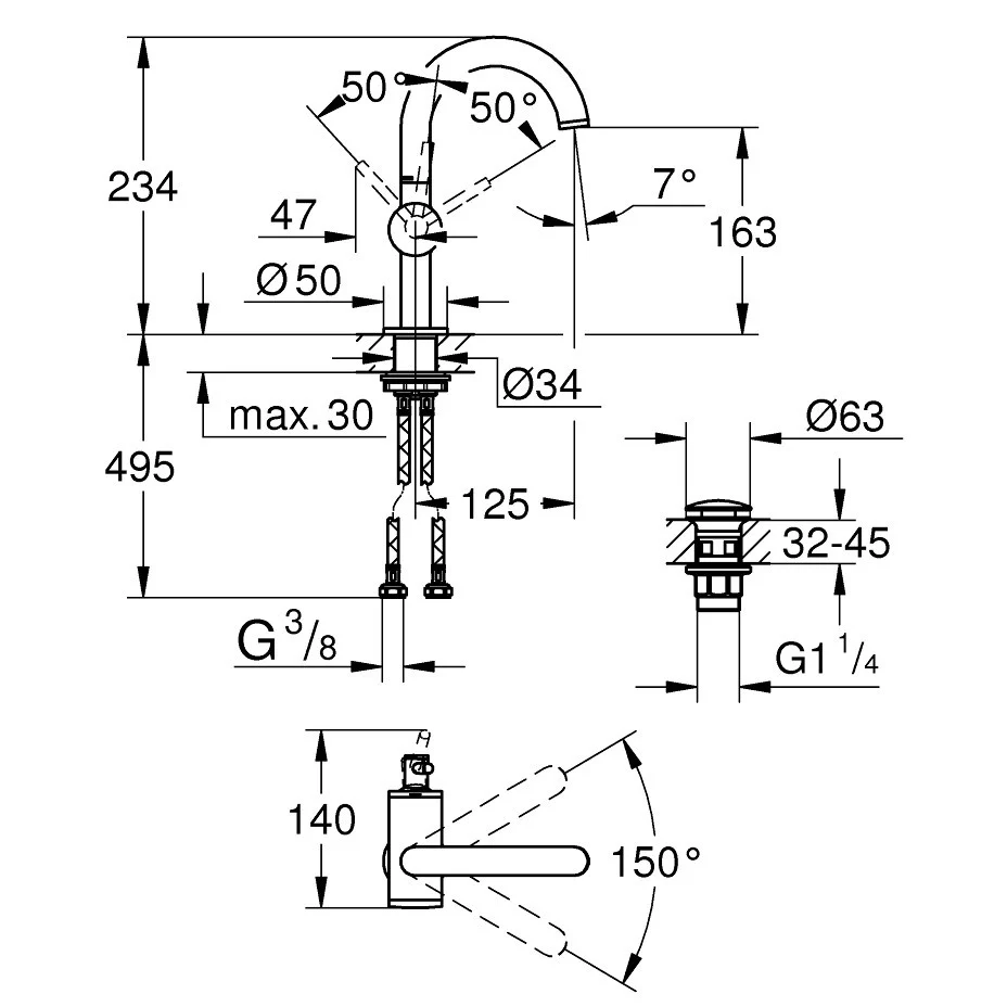 Baterie lavoar aurie Grohe Atrio M, cu ventil click-clack