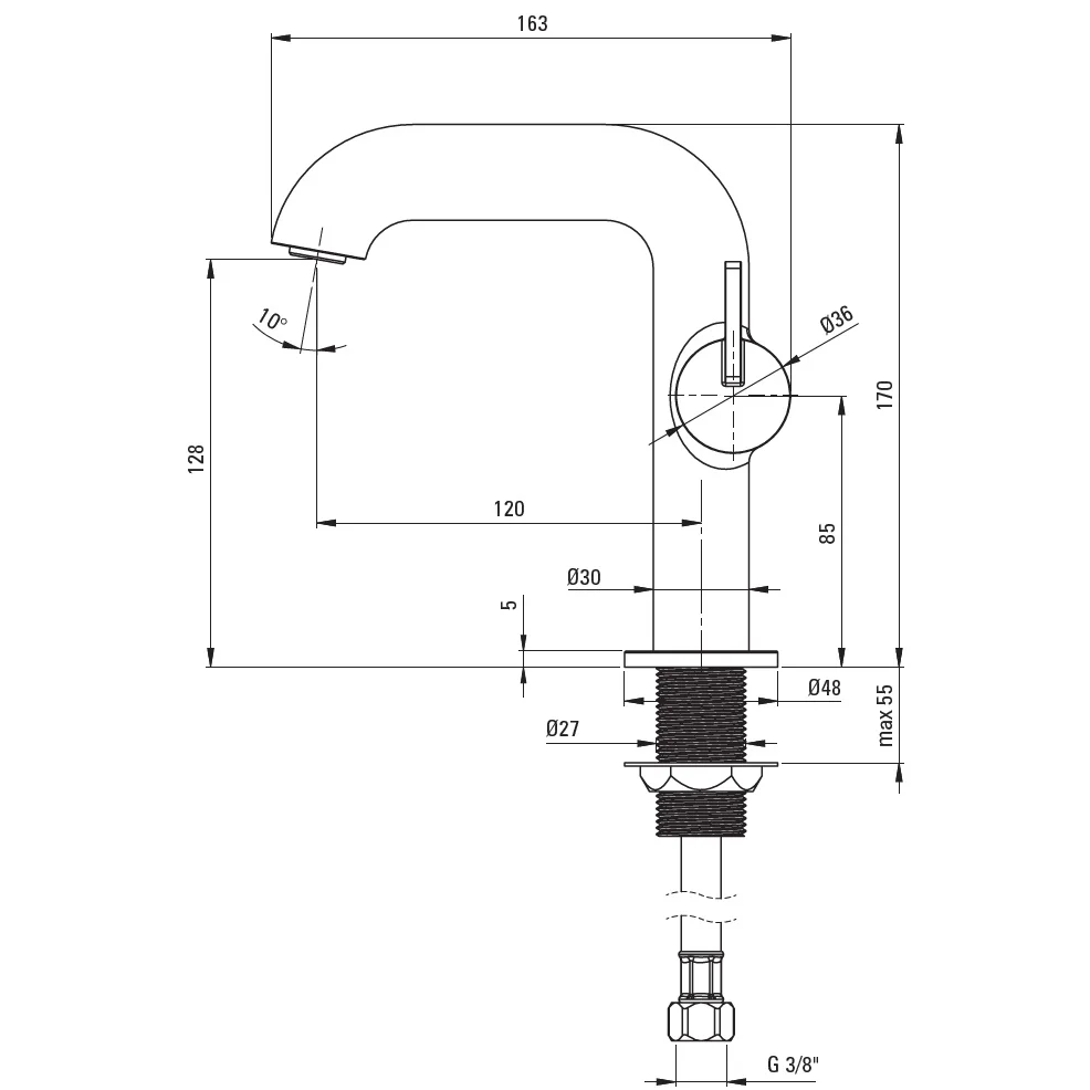 Baterie lavoar auriu periat Deante Silia, H17 cm