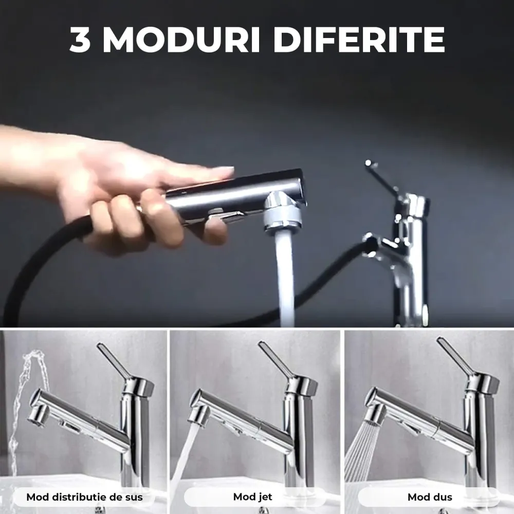 Baterie Lavoar Baie Elindor®, Dus Extractabil, Mod Tasnitoare, Chrom