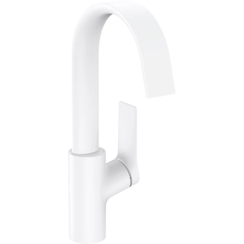 Baterie lavoar pe blat alba mat Hansgrohe Vivenis, cu ventil pop-up H30 cm