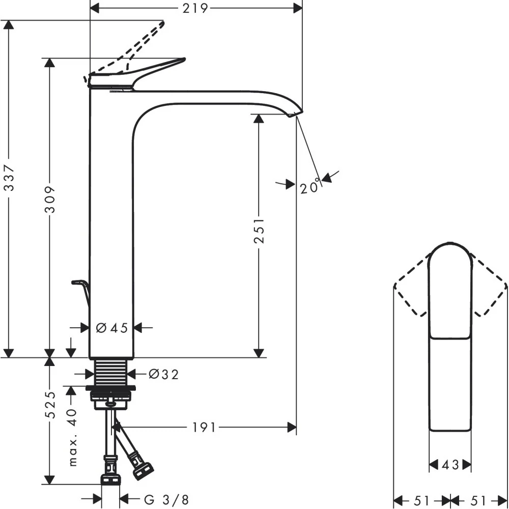 Baterie lavoar pe blat alba mat Hansgrohe Vivenis, cu ventil pop-up H31 cm