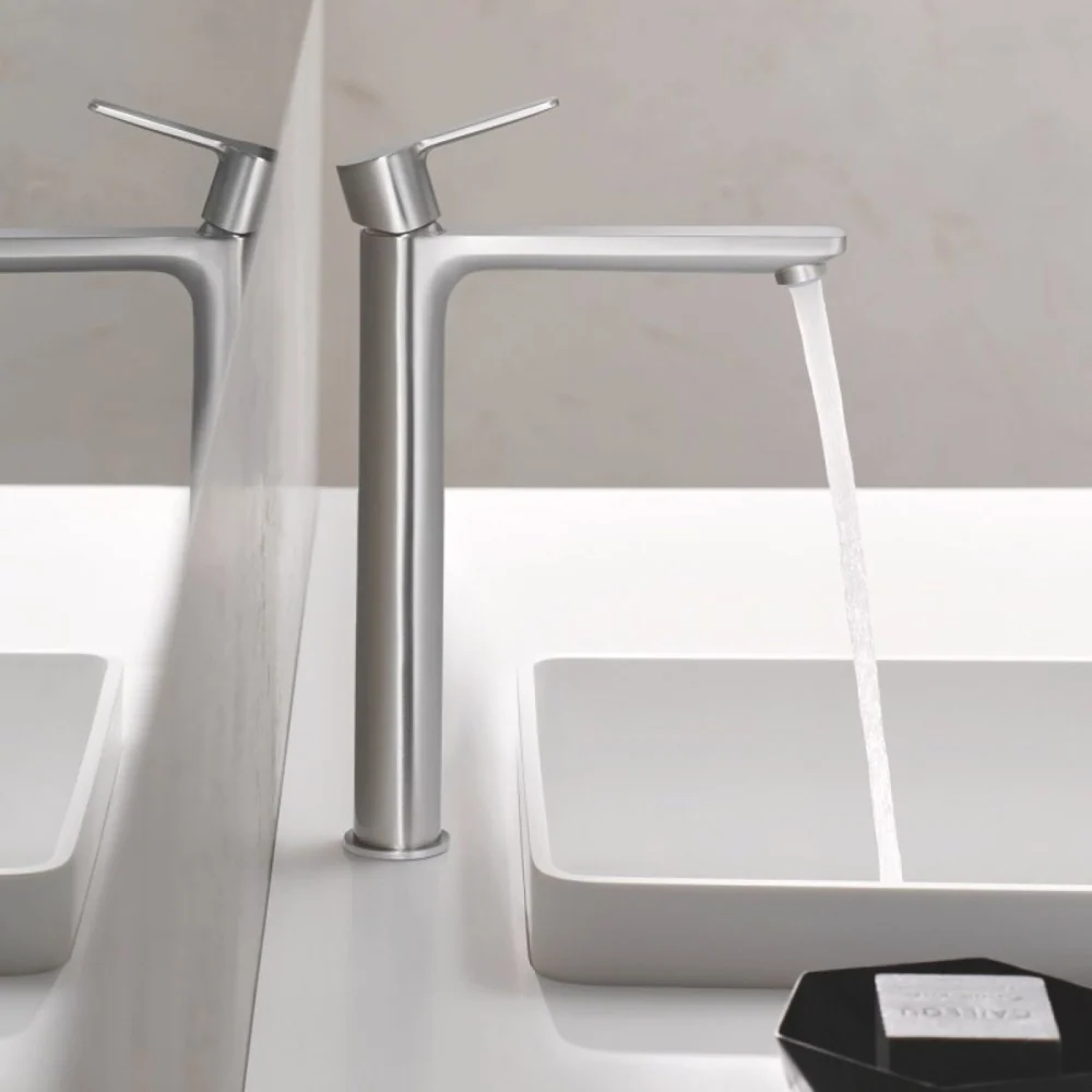Baterie lavoar pe blat aspect inox Grohe Lineare, marime XL