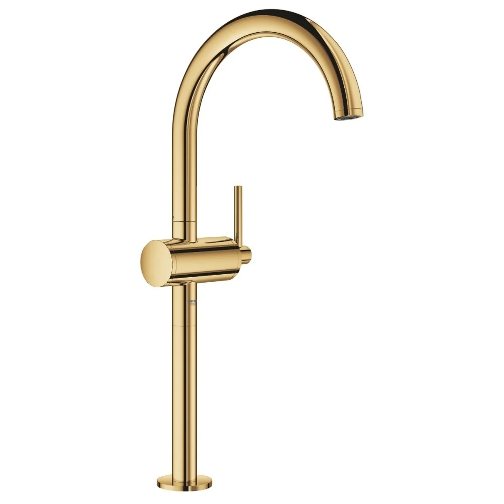 Baterie lavoar pe blat aurie Grohe Atrio XL, cu ventil click-clack
