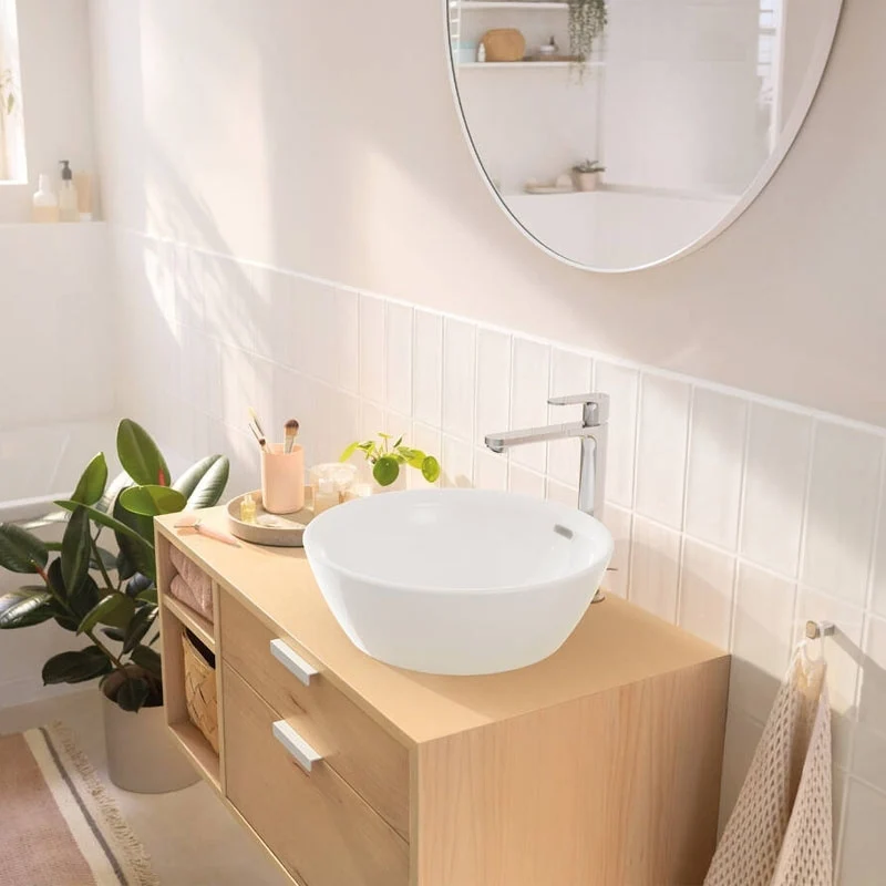 Baterie lavoar pe blat Cold Start Hansgrohe Rebris S, cu ventil metalic pop-up, crom