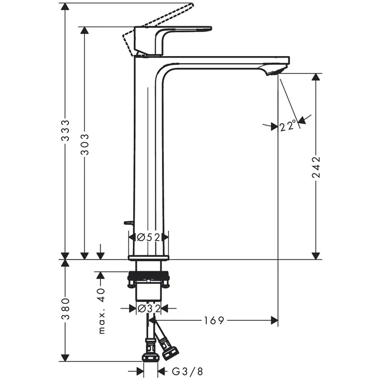 Baterie lavoar pe blat Cold Start Hansgrohe Rebris S, cu ventil metalic pop-up, crom