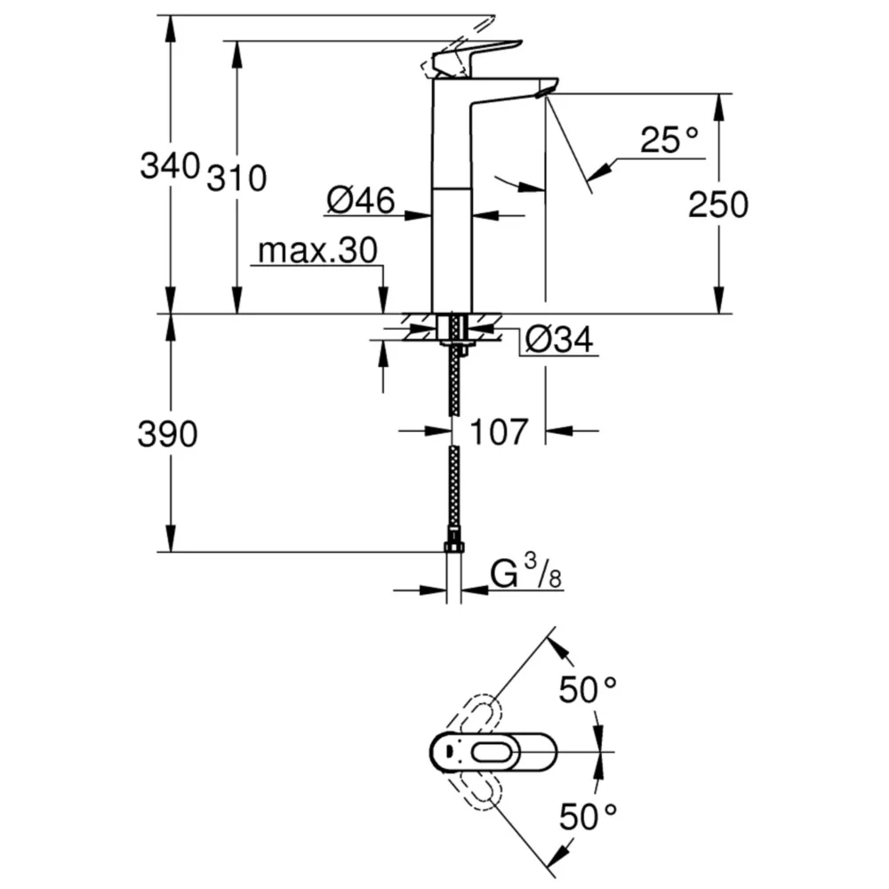 Baterie lavoar pe blat Grohe BauLoop, marime XL