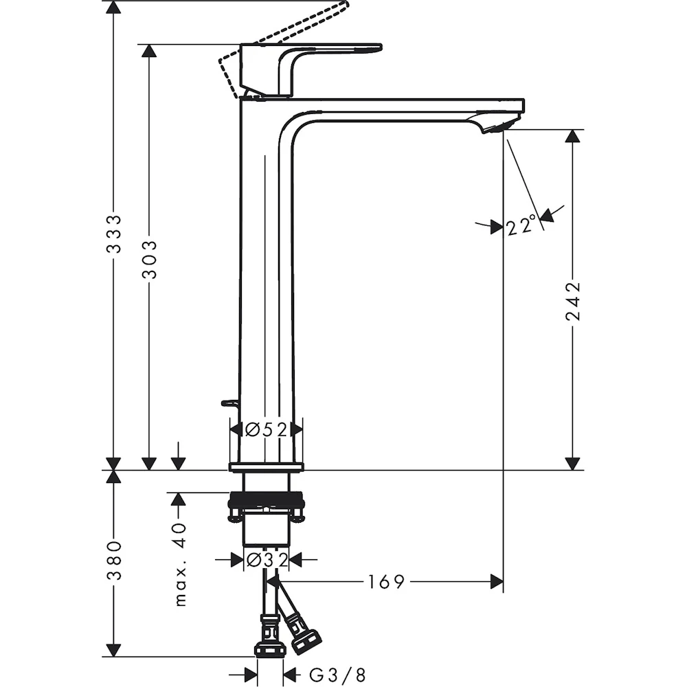 Baterie lavoar pe blat Hansgrohe Rebris E, cu ventil metalic pop-up, negru mat