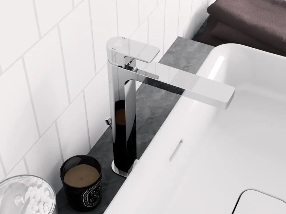 Baterie lavoar pe blat Ideal Standard Edge, H29 cm, ventil metalic
