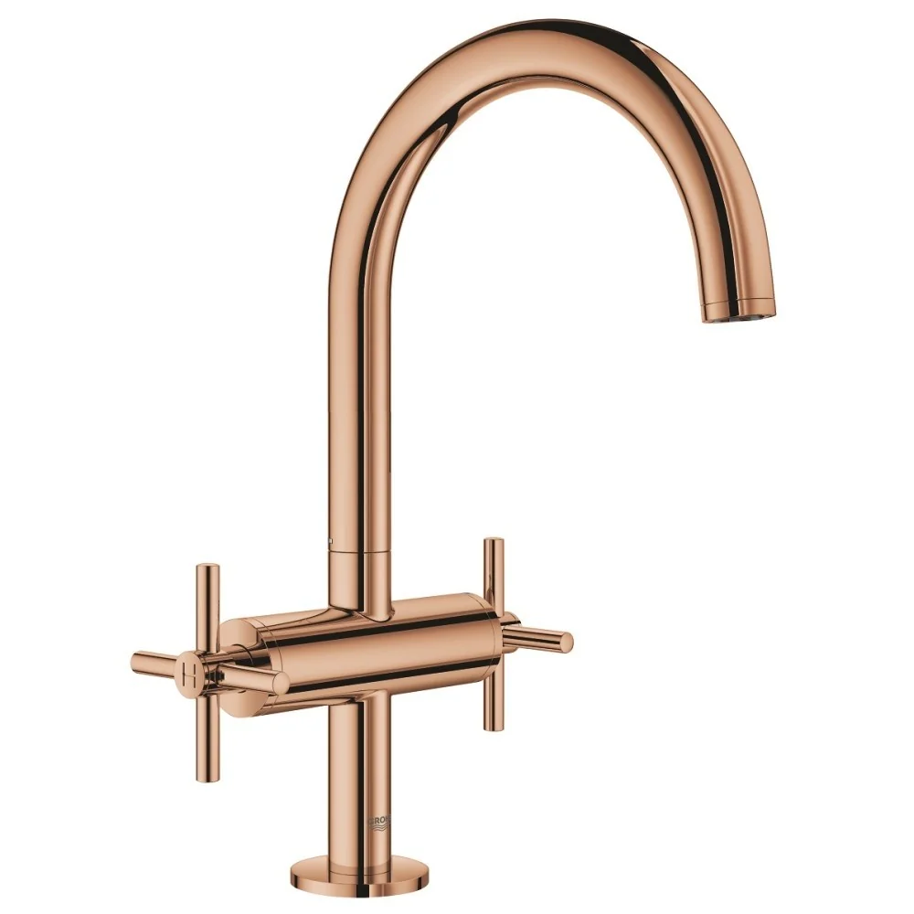 Baterie lavoar cupru Grohe Atrio L, dubla comanda, cu ventil click-clack, manere cruce