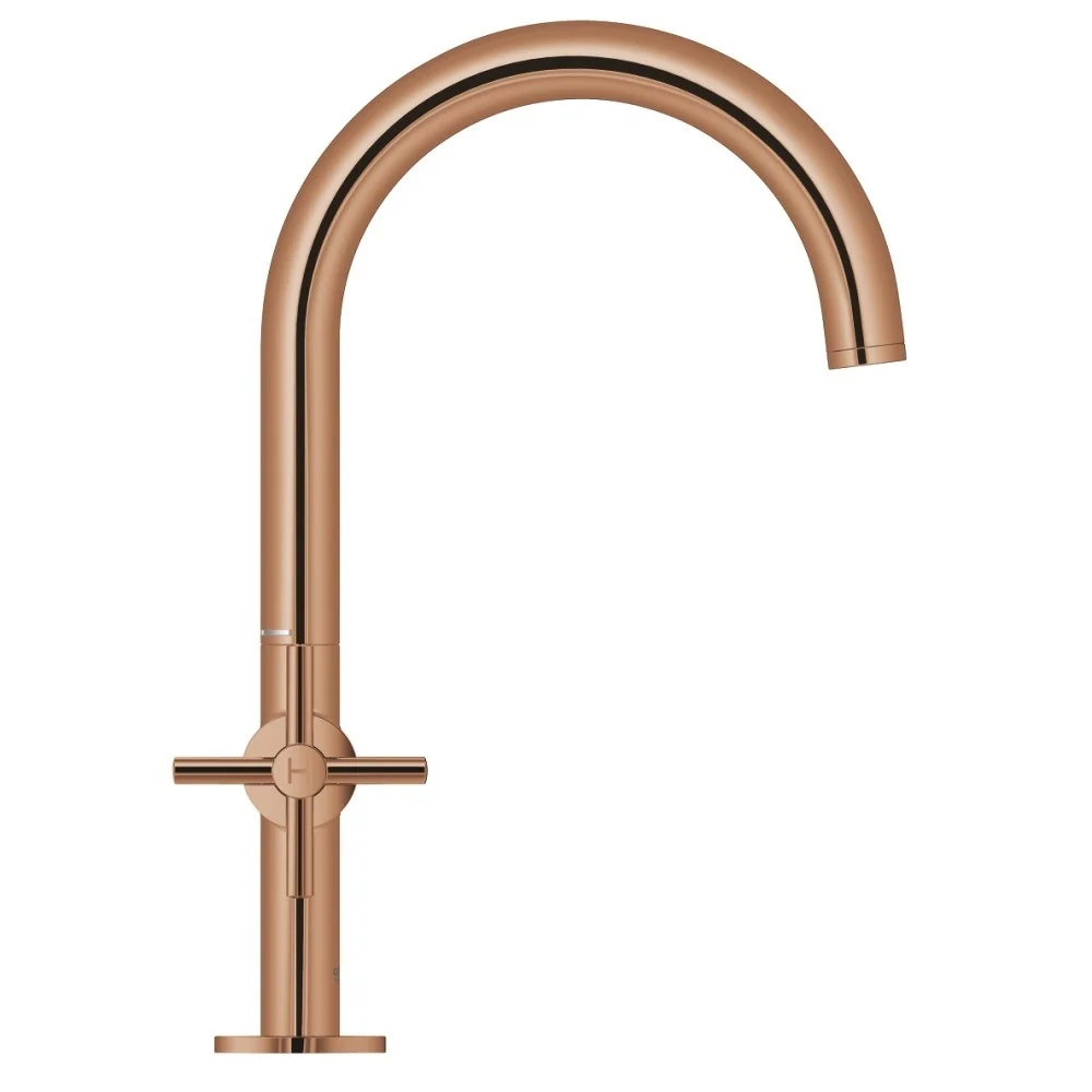 Baterie lavoar cupru Grohe Atrio L, dubla comanda, cu ventil click-clack, manere cruce