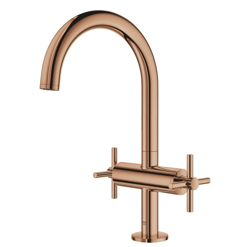 Baterie lavoar cupru Grohe Atrio L, dubla comanda, cu ventil click-clack, manere cruce