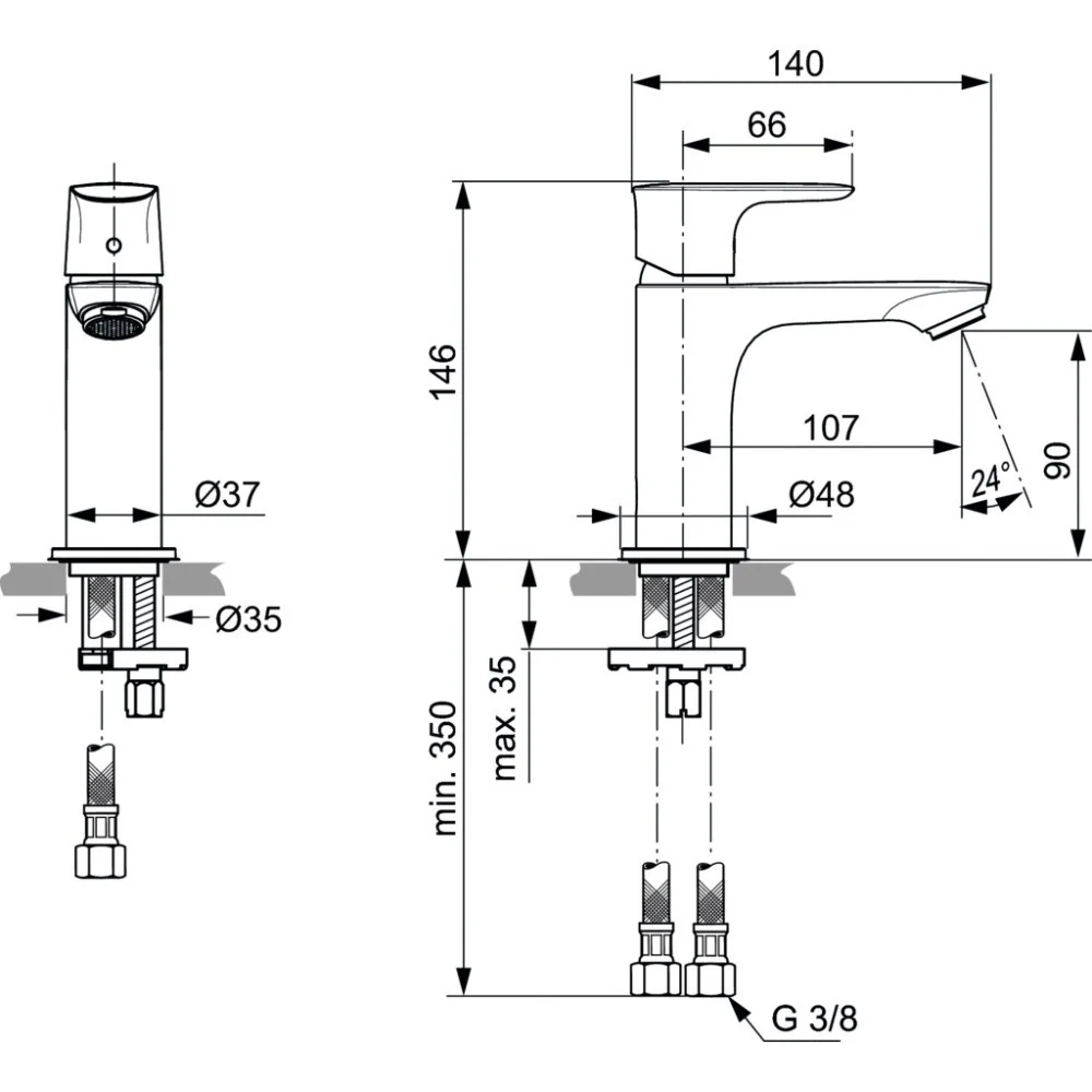 Baterie lavoar gri argintiu Ideal Standard Connect Air, fara ventil