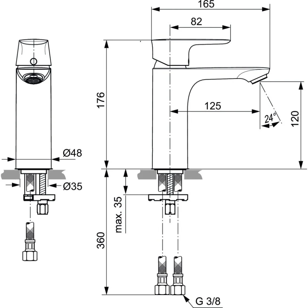 Baterie lavoar gri inchis Ideal Standard Connect Air Grande FirmaFlow, fara ventil