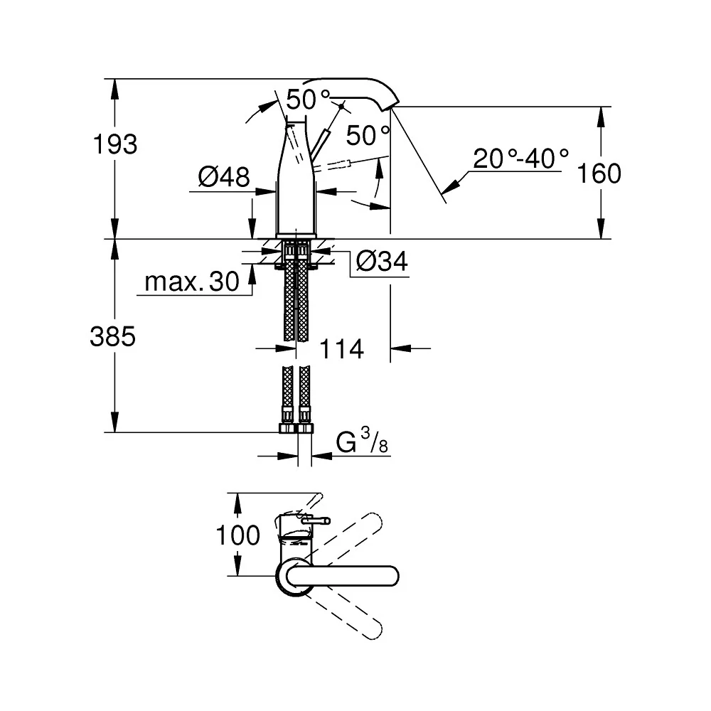 Baterie lavoar Grohe Essence, fara ventil, marime M