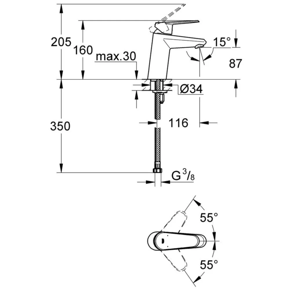 Baterie lavoar Grohe Eurodisc Cosmopolitan, marime S