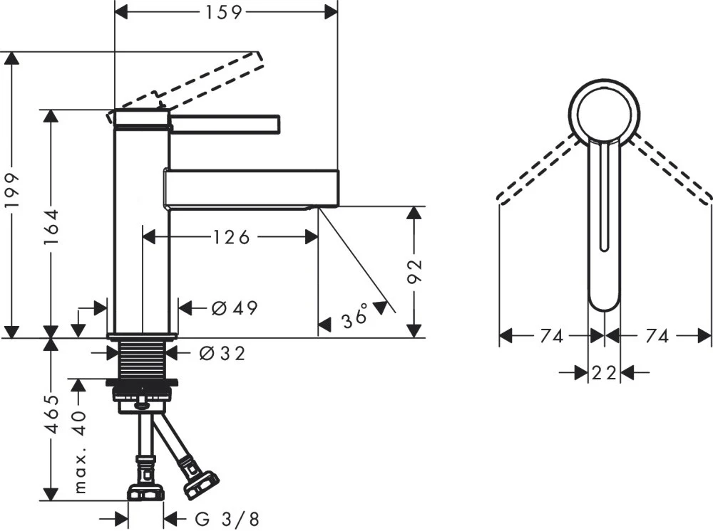 Baterie lavoar Hansgrohe Finoris, cu ventil H16 cm