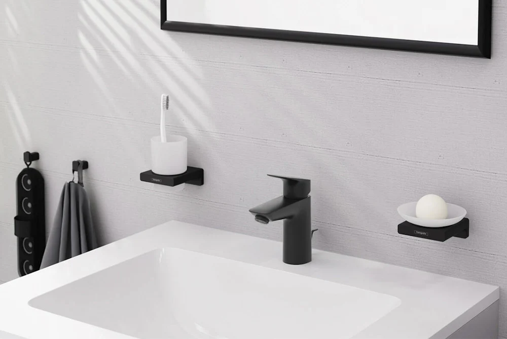 Baterie lavoar Hansgrohe Logis 100, cu ventil pop-up, negru mat
