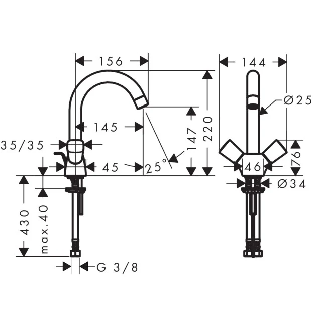 Baterie lavoar Hansgrohe Logis 150, dubla comanda, cu ventil pop-up