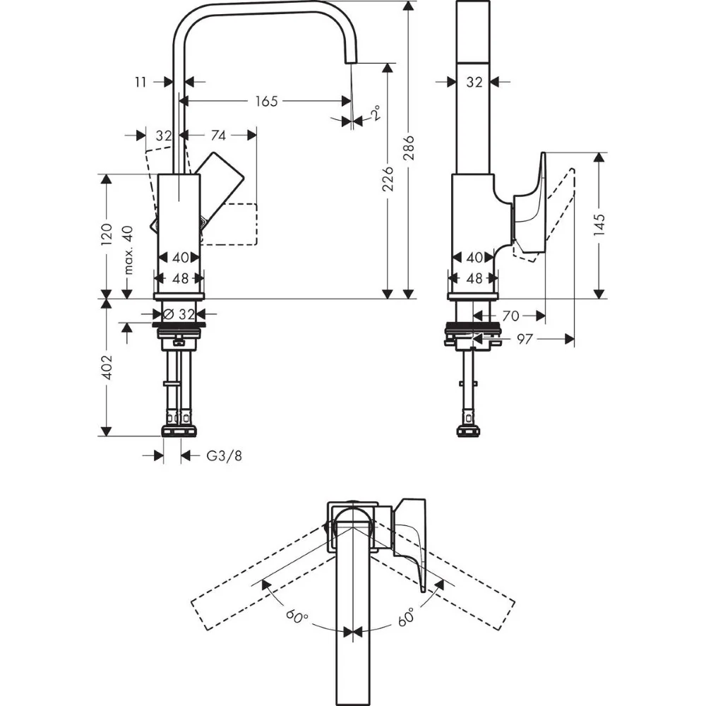 Baterie lavoar Hansgrohe Metropol 230, cu ventil click-clack