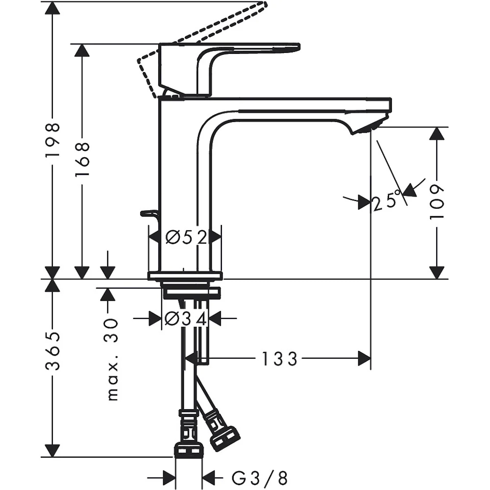 Baterie lavoar Hansgrohe Rebris S, cu ventil metalic pop-up, crom
