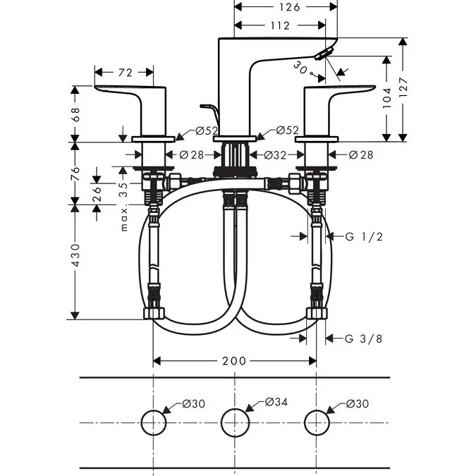 Baterie lavoar Hansgrohe Talis E, dubla comanda