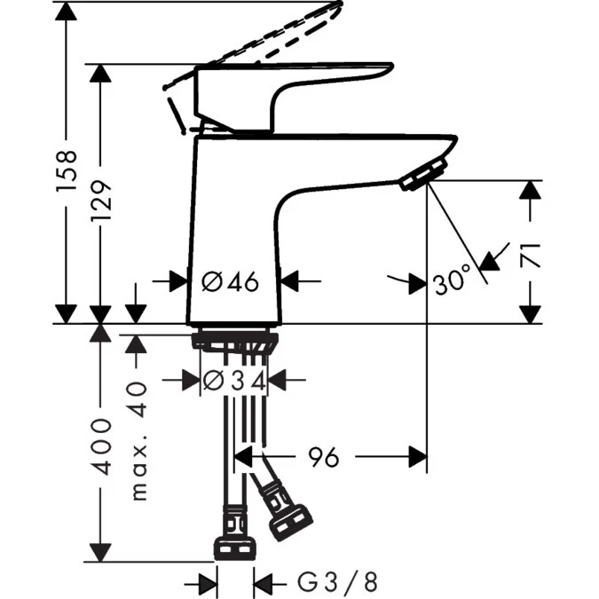 Baterie lavoar Hansgrohe Talis E 80, cu ventil click-clack