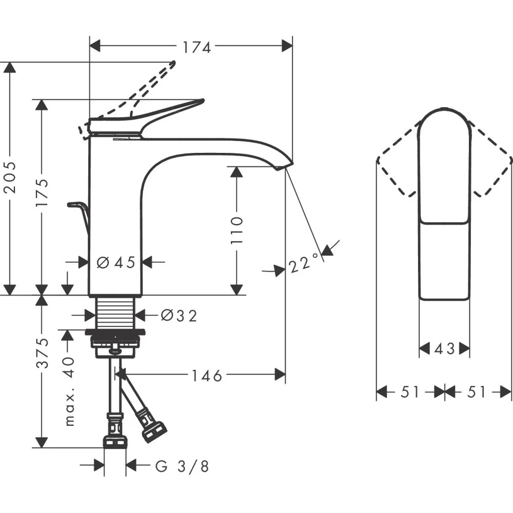 Baterie lavoar Hansgrohe Vivenis, cu ventil pop-up H17 cm