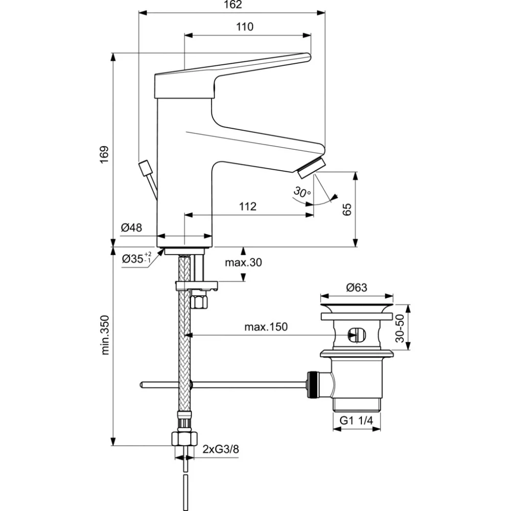 Baterie lavoar Ideal Standard Ceraplus 2, cu ventil metalic