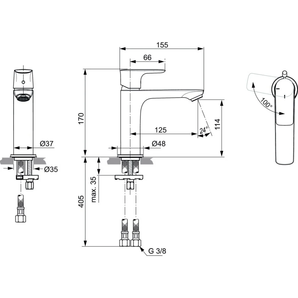 Baterie lavoar Ideal Standard Connect Air Grande Blue Start, fara ventil