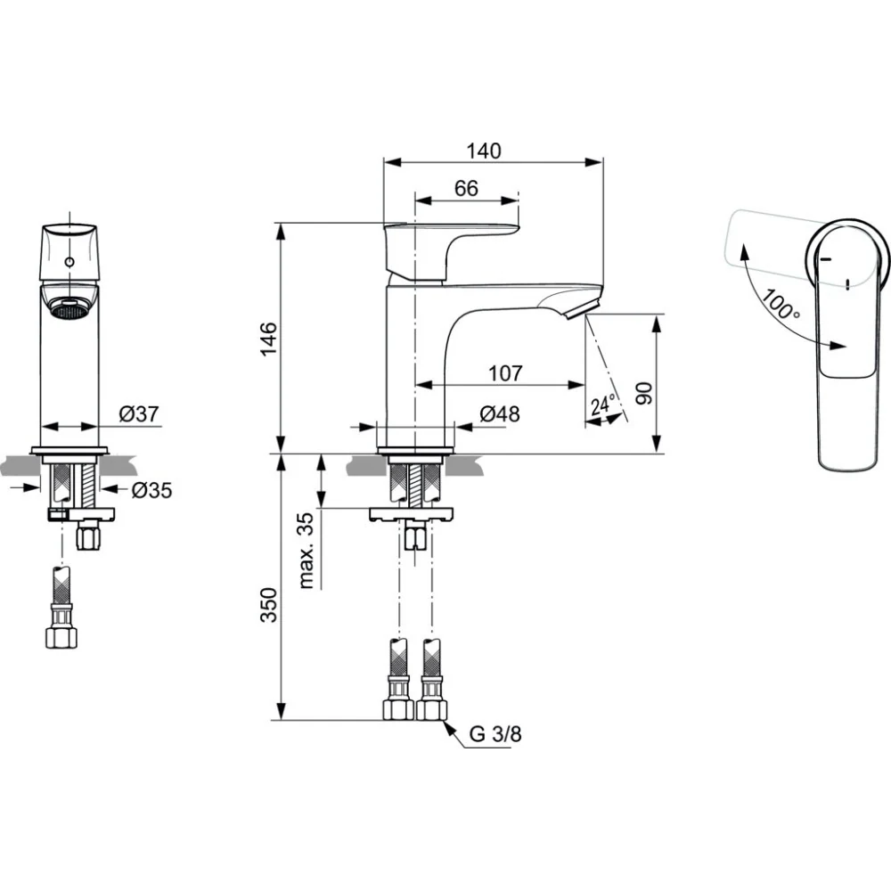 Baterie lavoar Ideal Standard Connect Air Blue Start, fara ventil