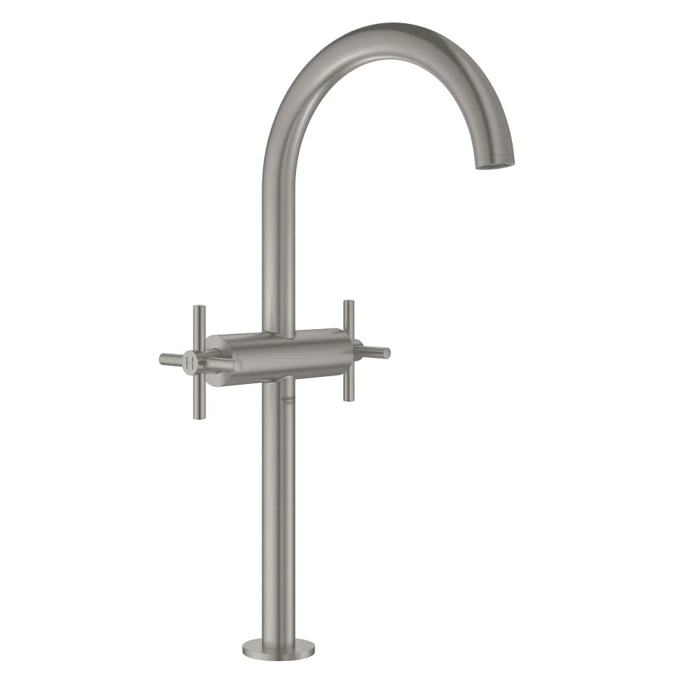 Baterie lavoar inalta aspect inox Grohe Atrio XL, dubla comanda, cu ventil click-clack