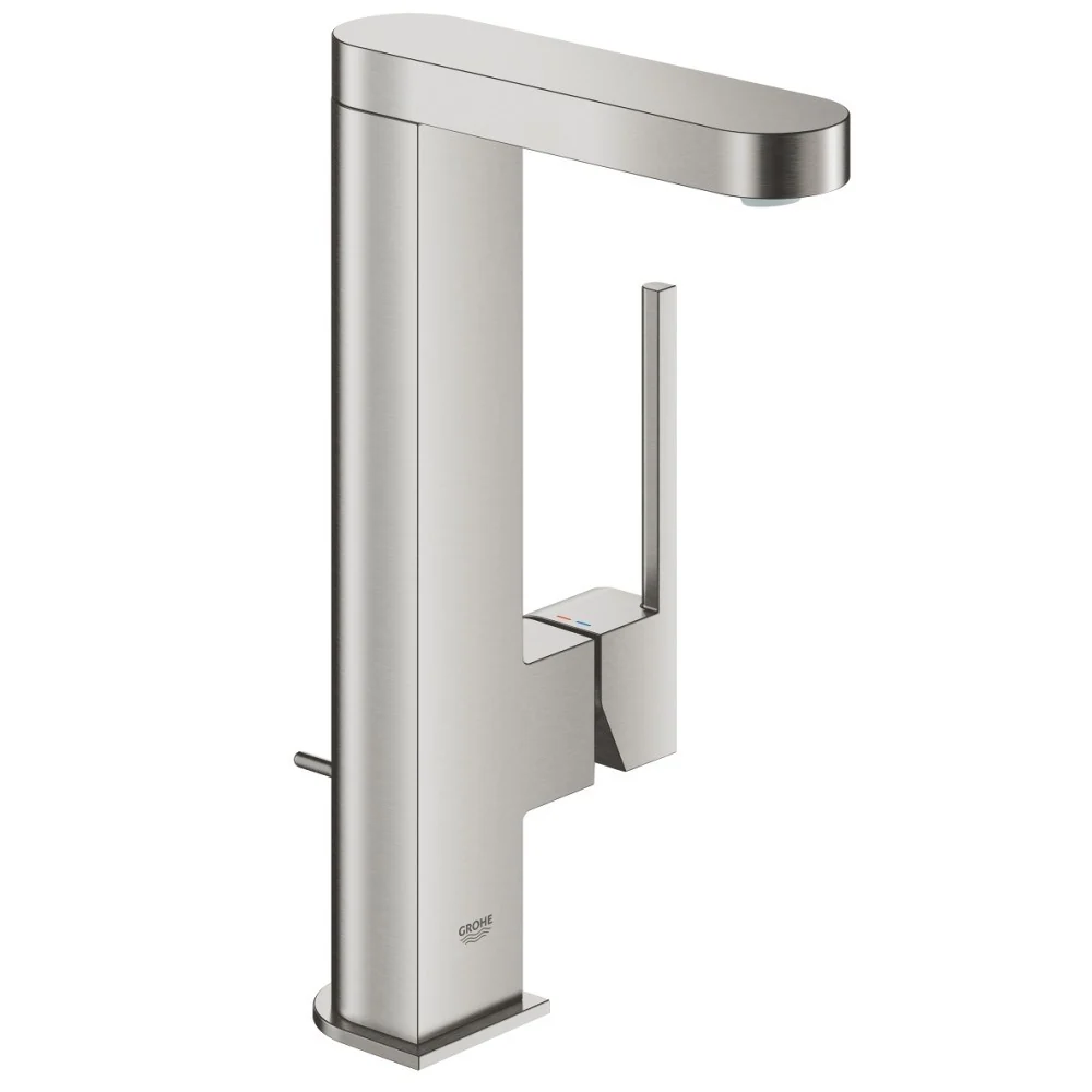 Baterie lavoar inalta aspect inox Grohe Plus, cu ventil pop-up, marime L