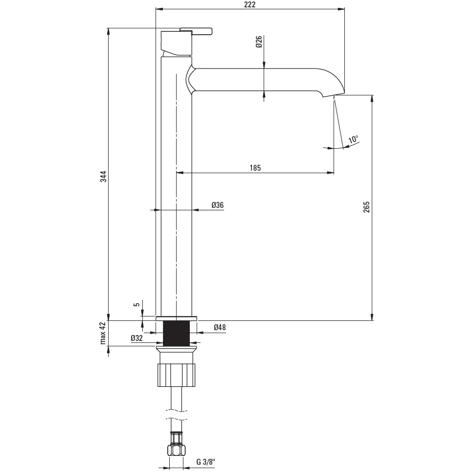 Baterie lavoar inalta auriu periat Deante Silia, H34 cm
